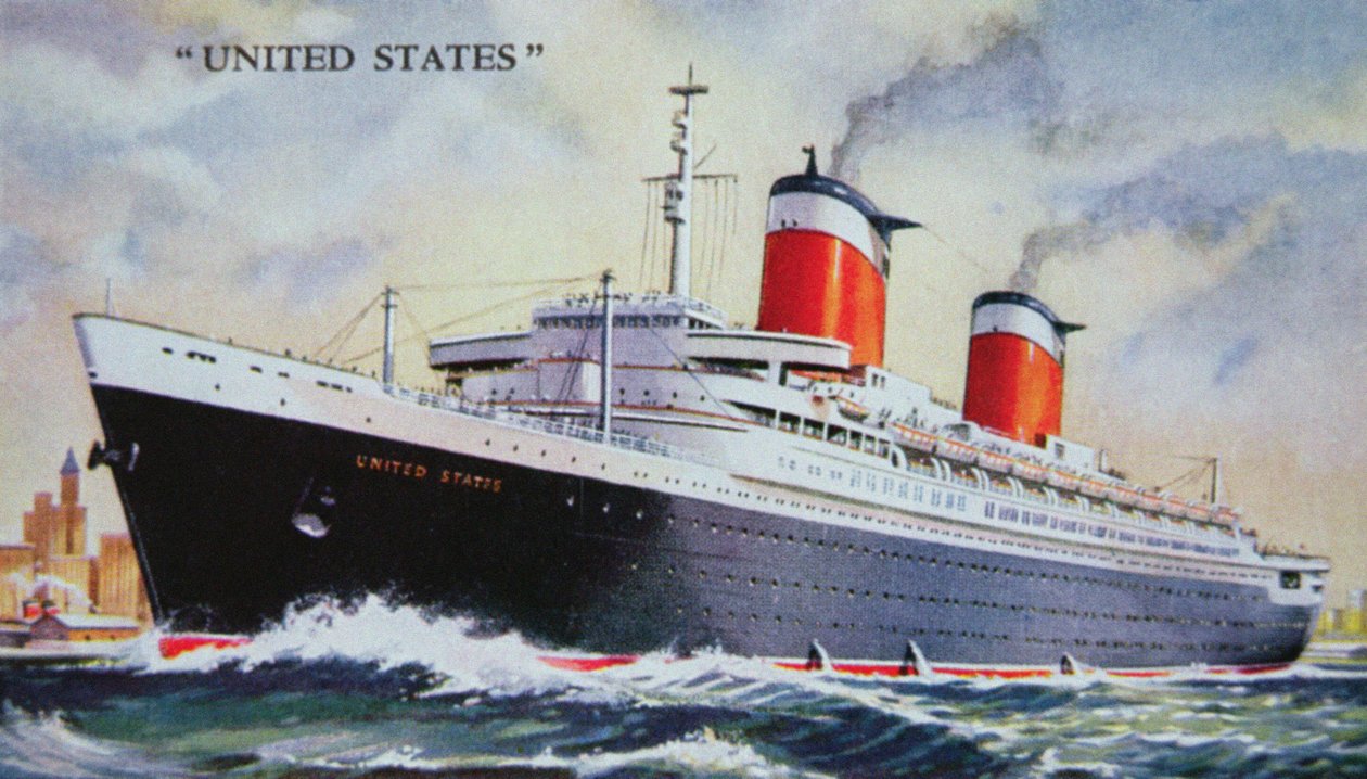 SS United States Maiden Voyage vuonna 1952 (väri litho) tekijältä American School