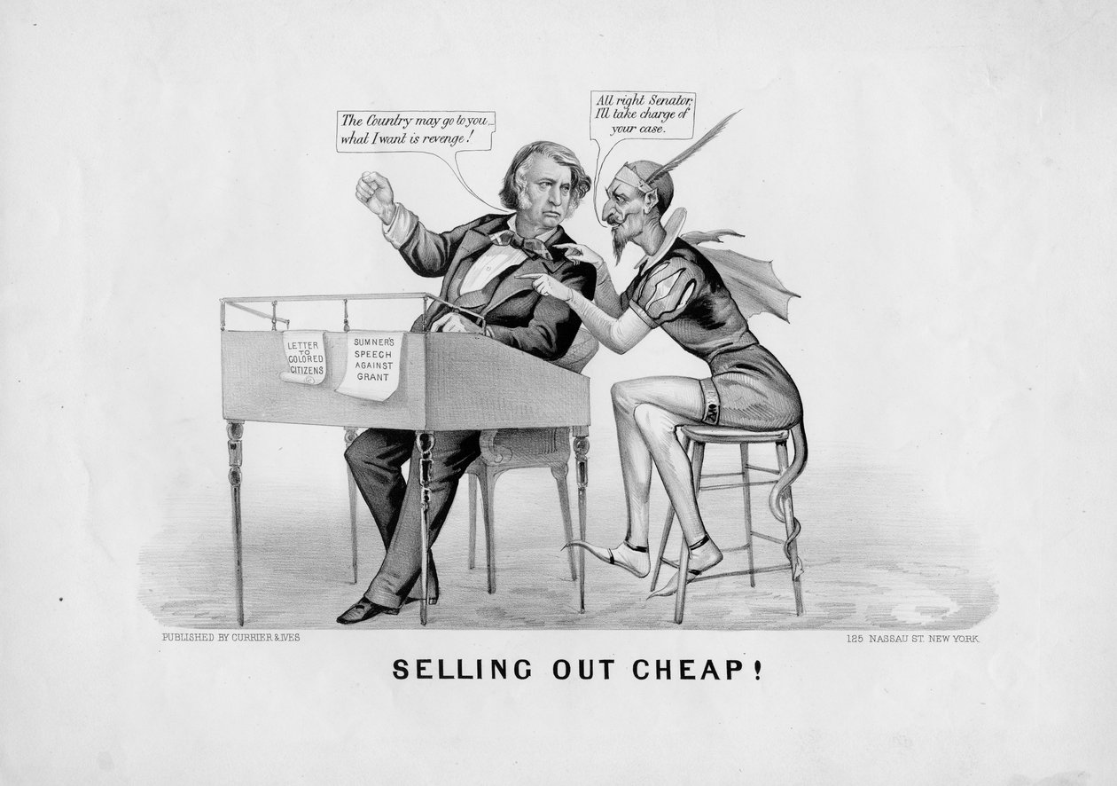 Myydään loppuun halvalla!, julkaisija Currier & Ives, New York, n. 1870 tekijältä American School