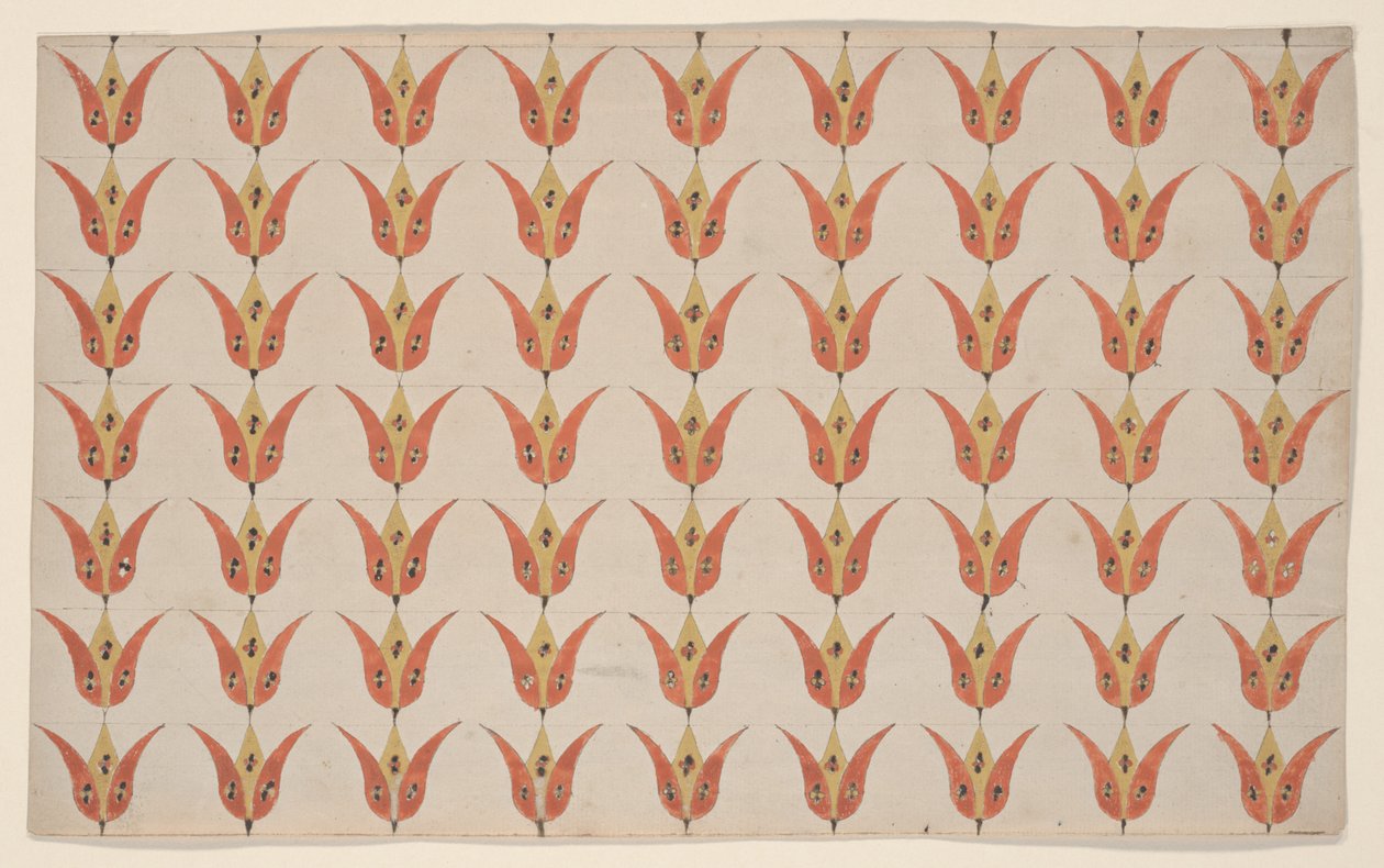 Seitsemän riviä tulppaania, Fraktur-maalaus, n. 1800-20 tekijältä American School