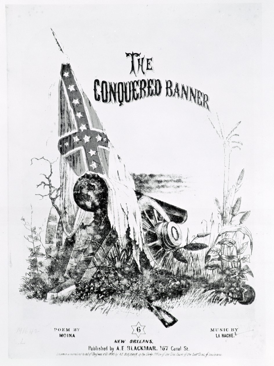 Nuottikansi kappaleeseen "The Conquered Banner", Moinan runo, musiikki La Hache, pubi. kirjoittanut A. E. Blackmar, 1862 tekijältä American School