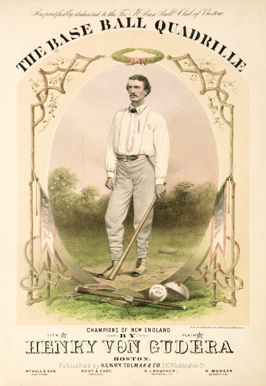 Nuottien kansikappale The Base Ball Quadrillelle kirjoittanut Henry von Gudera ja julkaissut Henry Tolman & Co., julkaisija Henry Tolman & Co. tekijältä American School