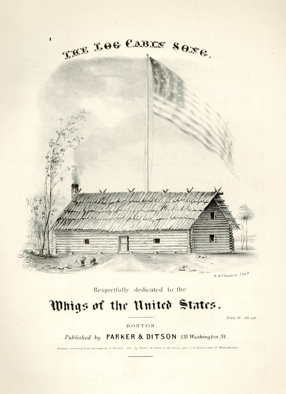 Nuotit cover-kappaleeseen The Log Cabin Song..., julkaisija Parker & Ditson, Boston, 1840 tekijältä American School