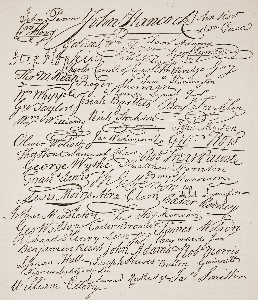 Allekirjoituksia itsenäisyysjulistukseen, 1776, kuvitus Cassells Illustrated History of Englandista (seepiakuva) tekijältä American School