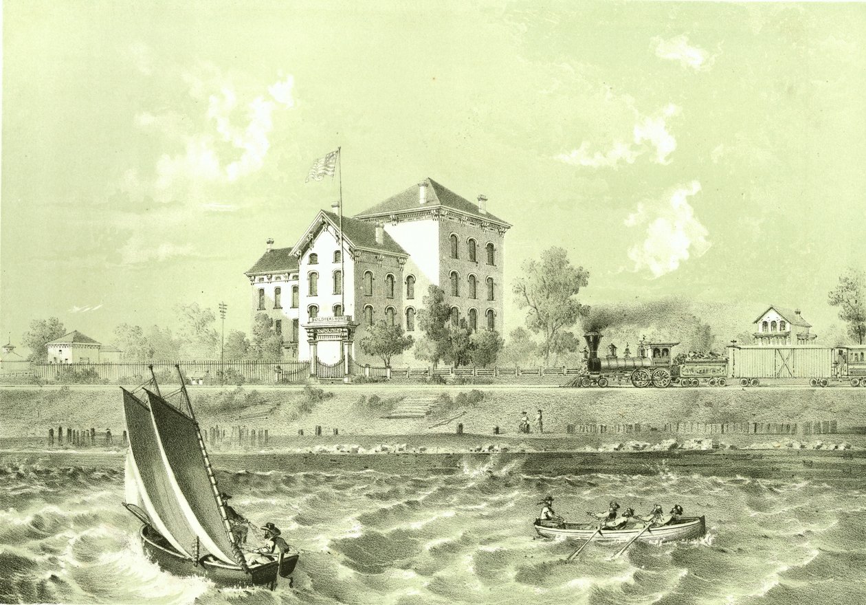 Soldiers Home, Chicago Illustrated, James W. Sheahanin kirjalliset kuvaukset, julkaisija Jevne & Almini, Chicago, 1866-67 tekijältä American School