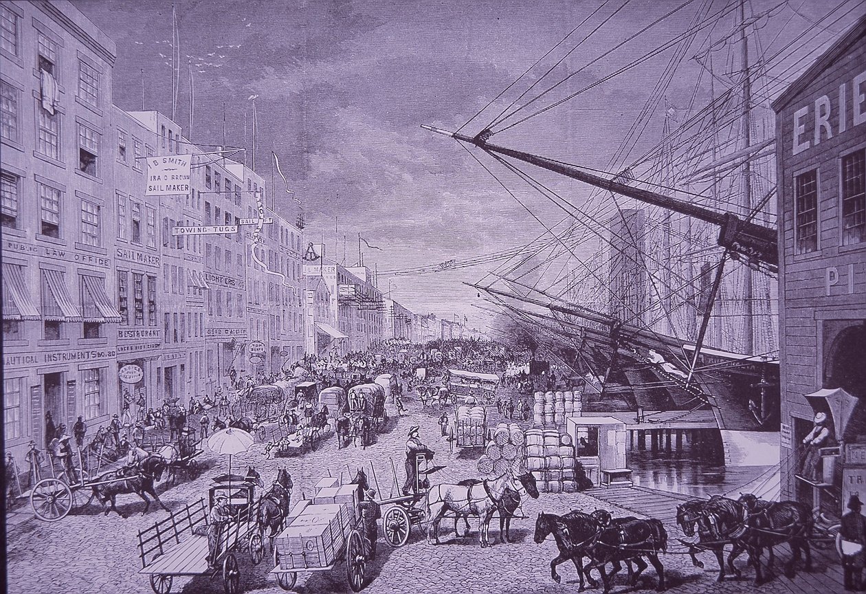 South Street Seaport 1870-luvulla, New York City (kaiverrus) tekijältä American School