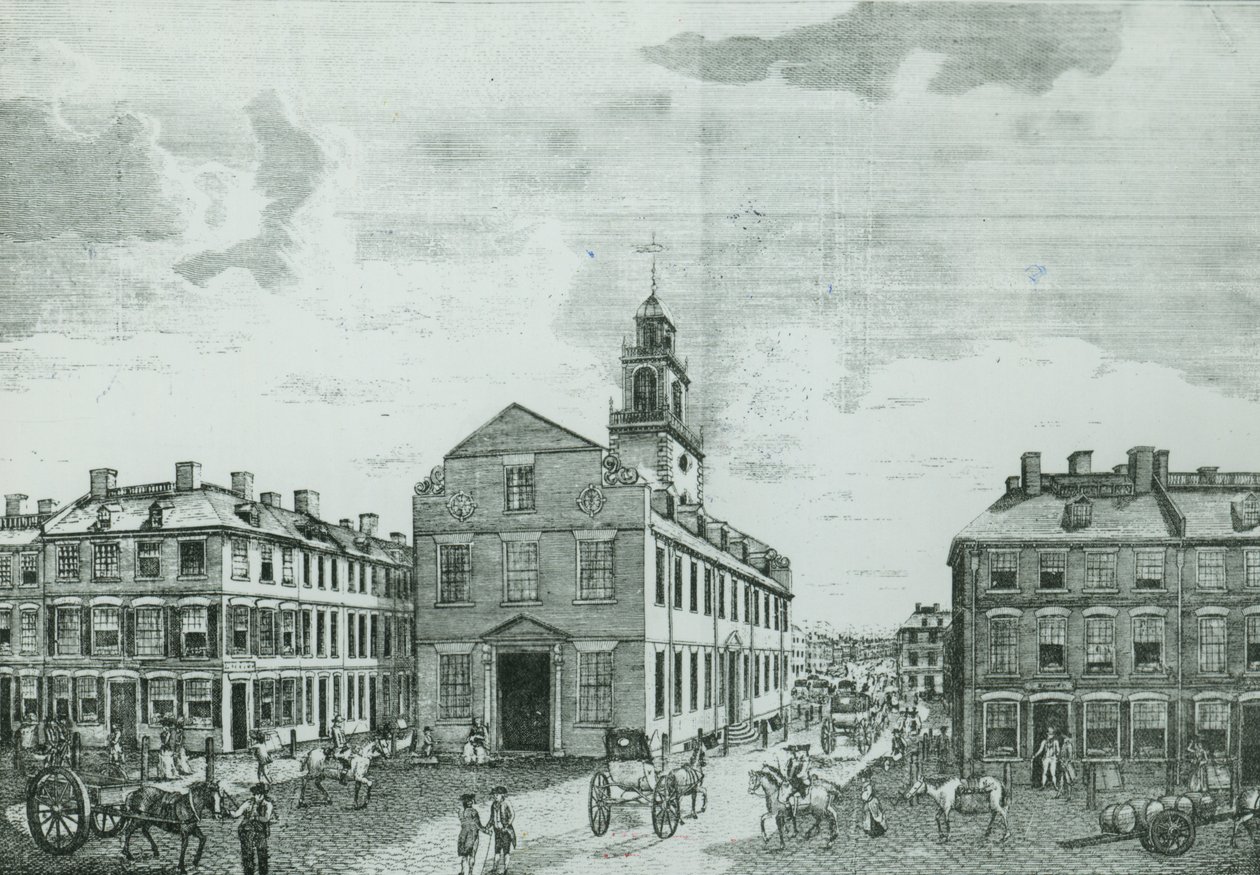 Lounaisnäkymä Old State Housesta, Boston, 1881 tekijältä American School