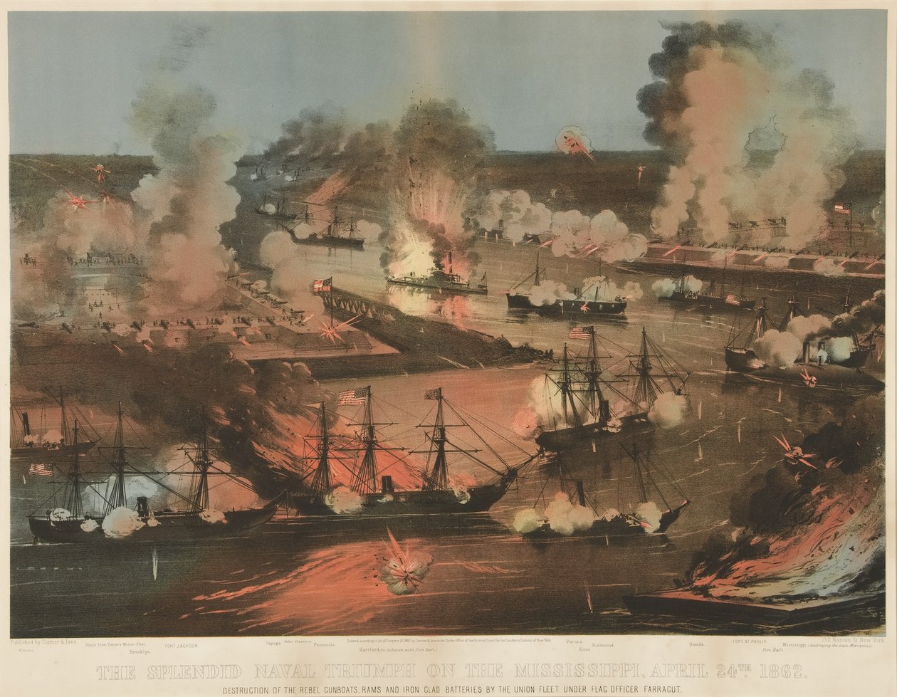 Splendid Naval Triumph of the Mississippi, pubi. 1862 (väri litho) tekijältä American School