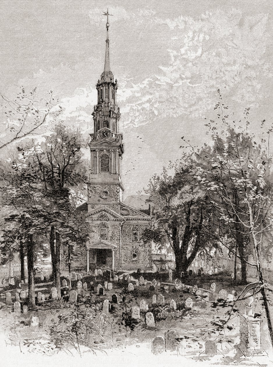 Pyhän Paavalin kirkko, New York, 1800-luvulla, vuodelta 1884, The Century Illustrated Monthly Magazine (kaiverrus). tekijältä American School