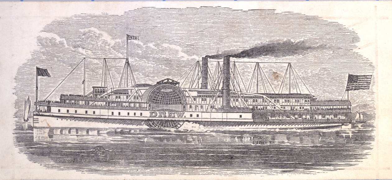 Steamship Drew, Ticket for the Peoples Evening Line, Albany - New York, käänteinen (kaiverrus [lippu]) tekijältä American School