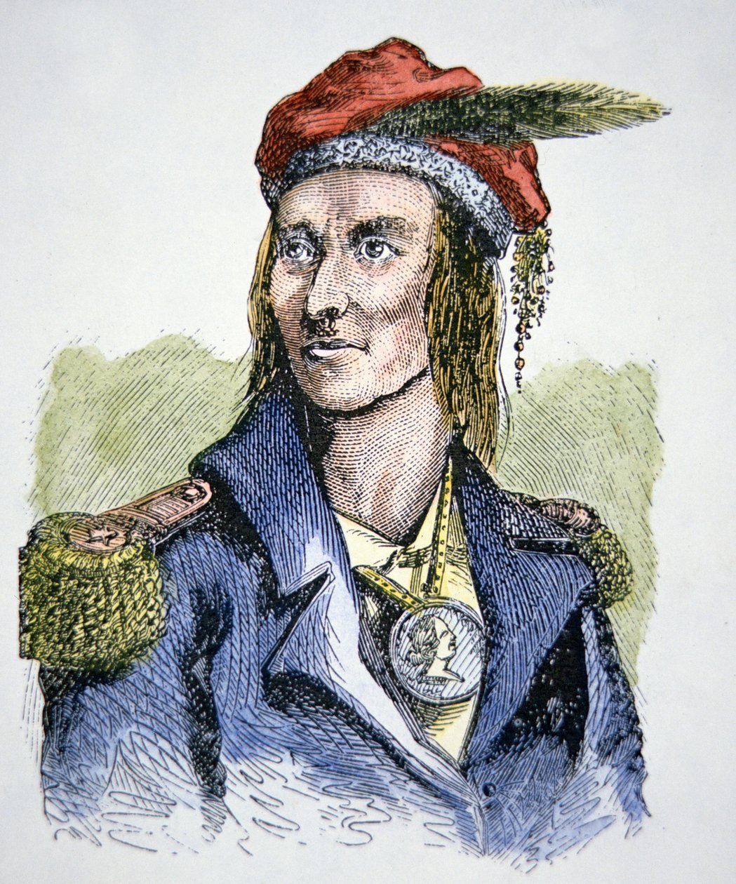 Tecumseh (1768-1813) (värillinen kaiverrus) tekijältä American School