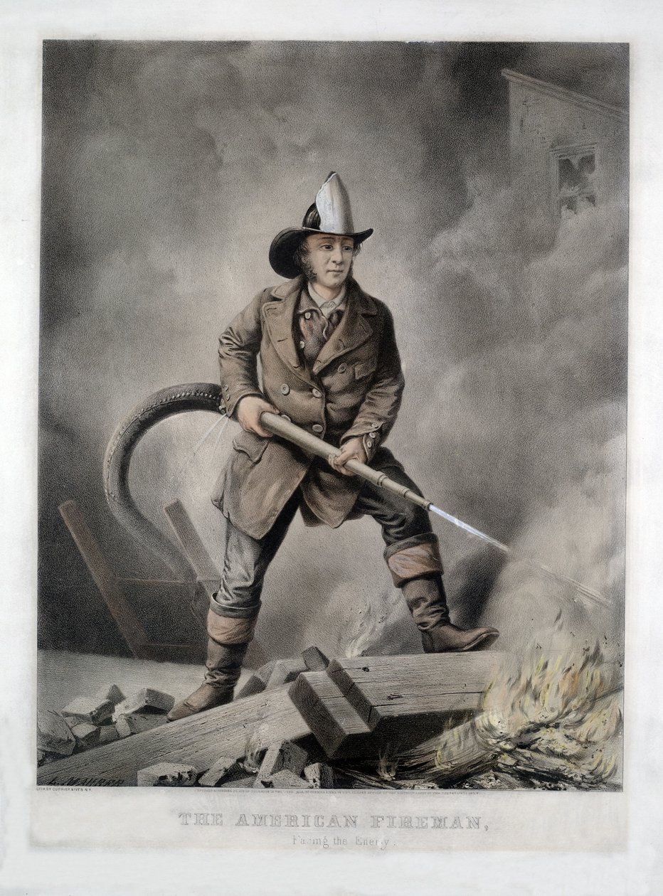 Amerikkalainen palomies, Facing the Enemy, pubi. 1858 (käsinvärinen lito) tekijältä American School