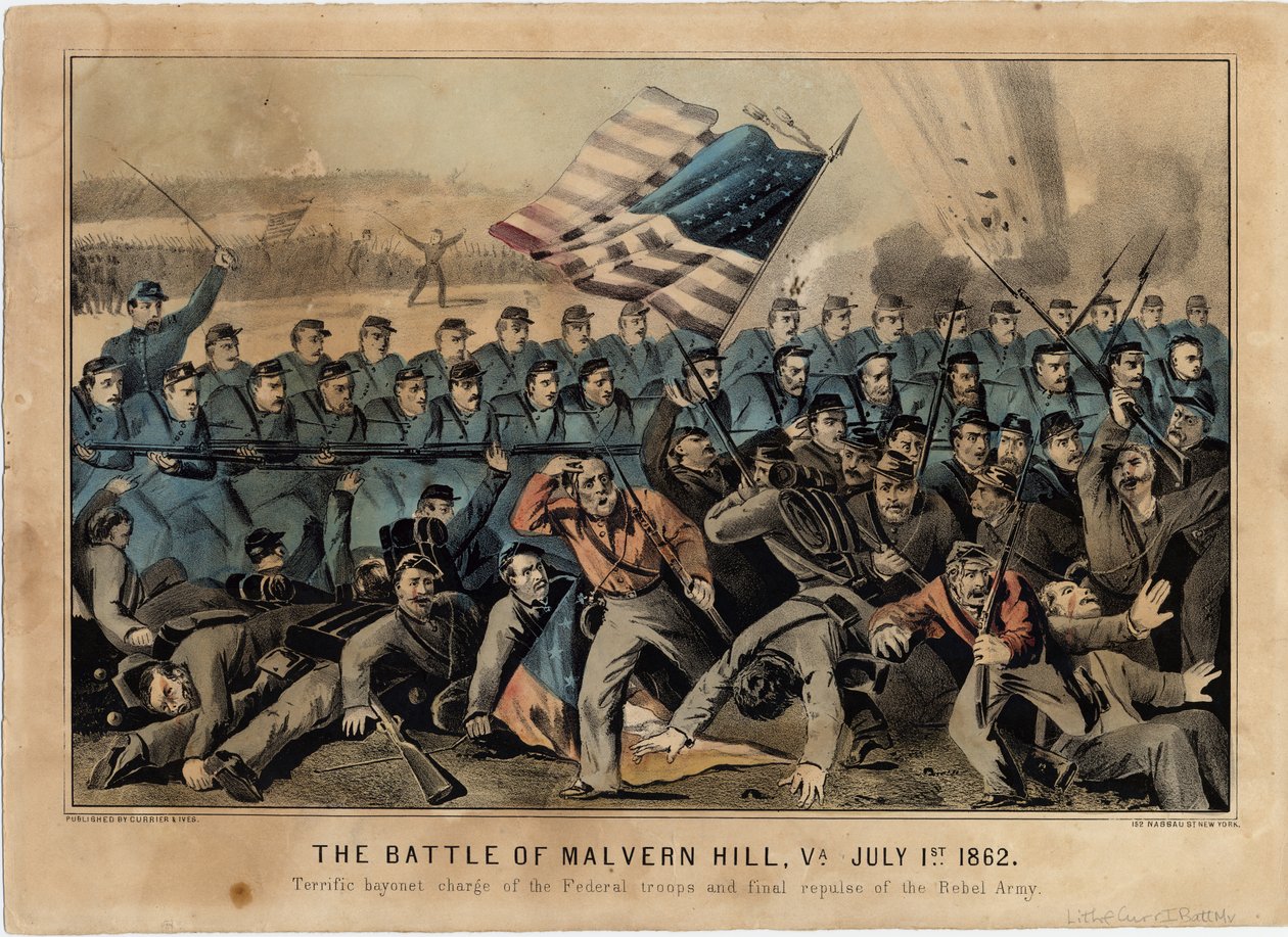 Malvern Hillin taistelu, Va., 1. heinäkuuta 1862, pub. kirjoittanut Currier & Ives, n. 1862 tekijältä American School