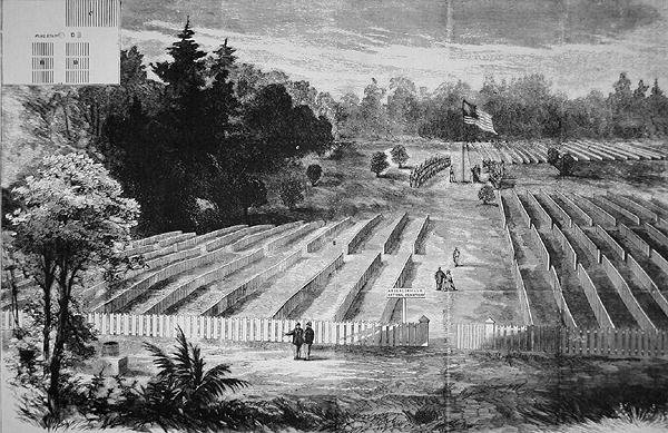 Hautausmaa Andersonvillen sotavankileirillä (litho) tekijältä American School