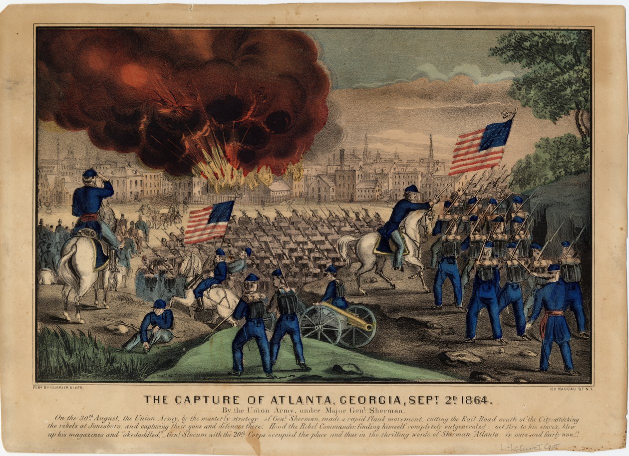 The Capture of Atlanta, Georgia, 2. syyskuuta 1864, pub. kirjoittanut Currier & Ives, n. 1864 tekijältä American School
