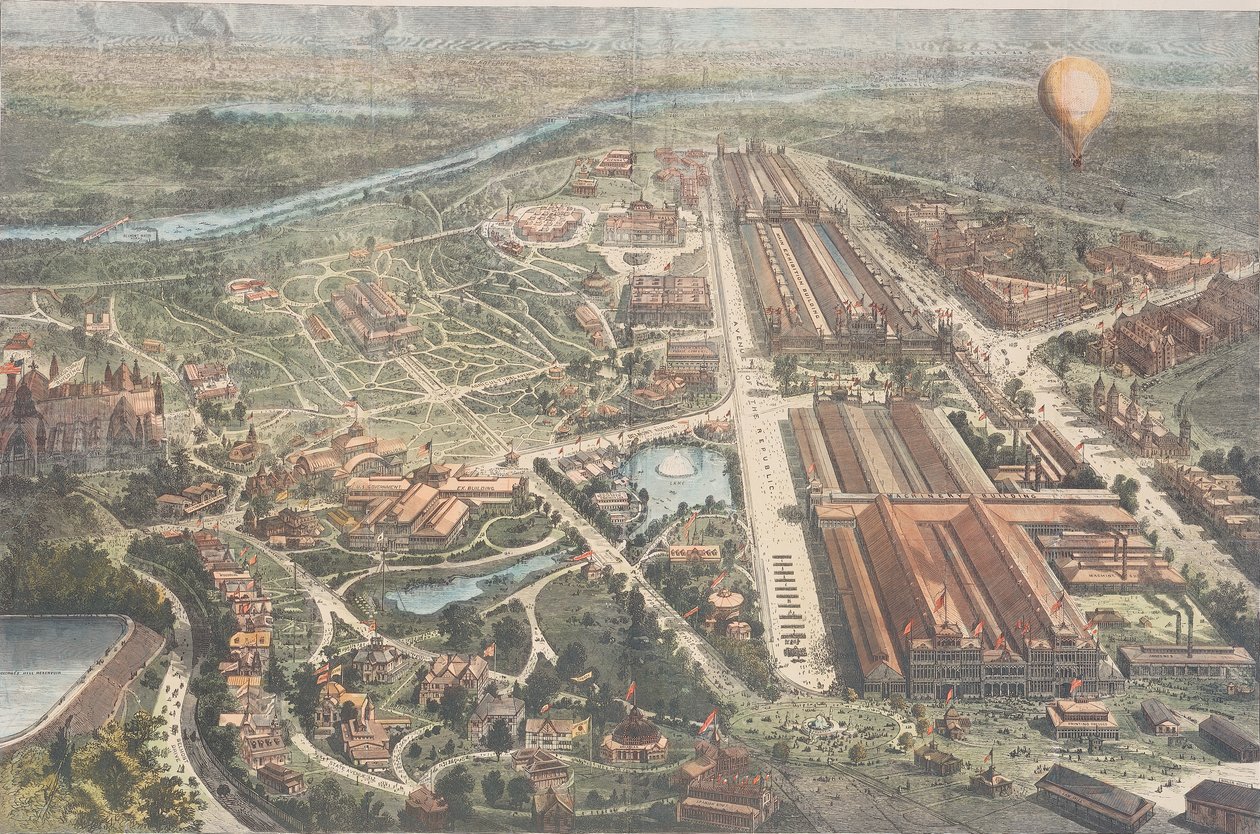 The Centennial - Balloon View of the Ground, Harpers Weekly, n. 1876 tekijältä American School