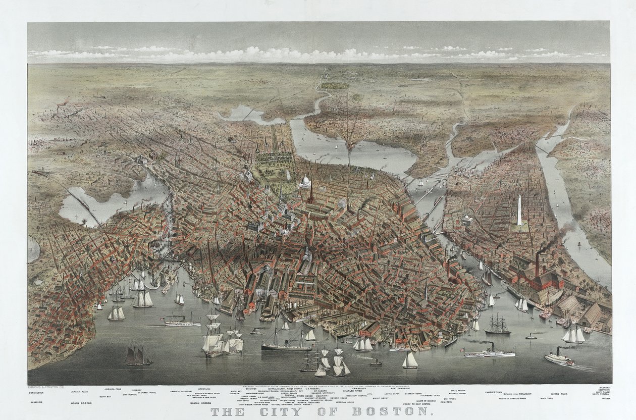 Bostonin kaupunki, pub. 1873 (värilitro) tekijältä American School