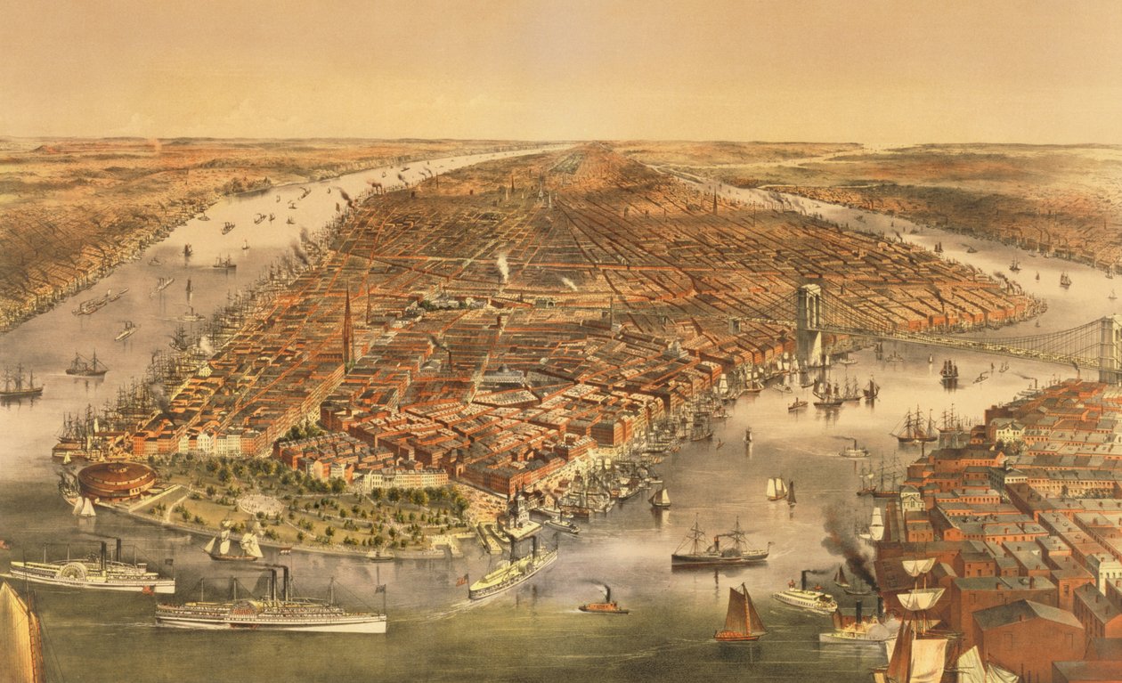 New Yorkin kaupunki, pubi. Currier ja Ives, 1870 tekijältä American School