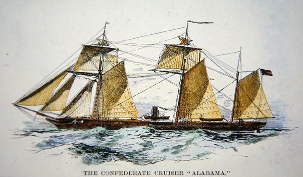 Konfederaation yksityisen hyökkääjä "Alabama" (litho) tekijältä American School