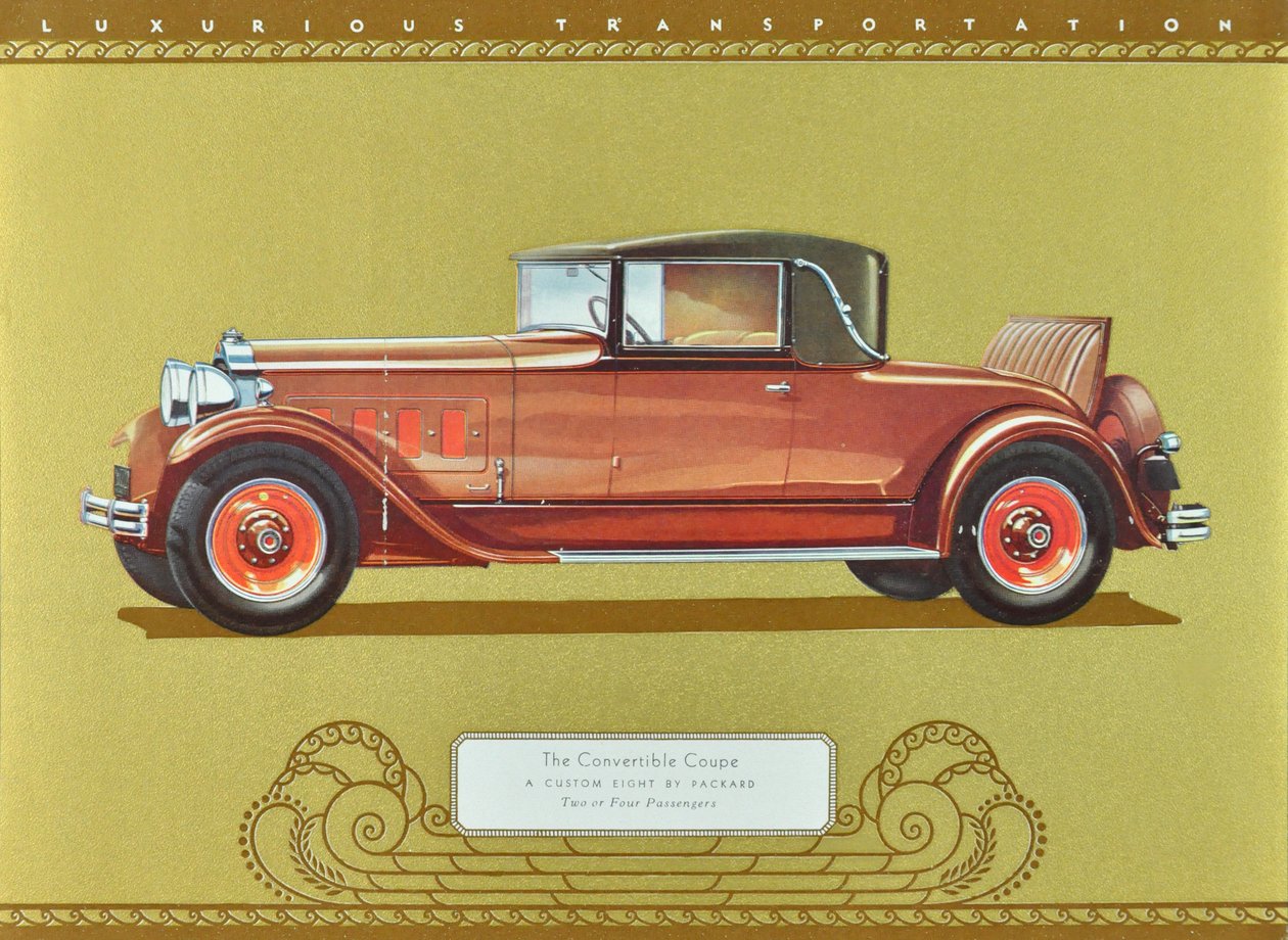 The Convertible Coupe, A Custom Eight by Packard, julkaisu 1930 (värilitro). tekijältä American School
