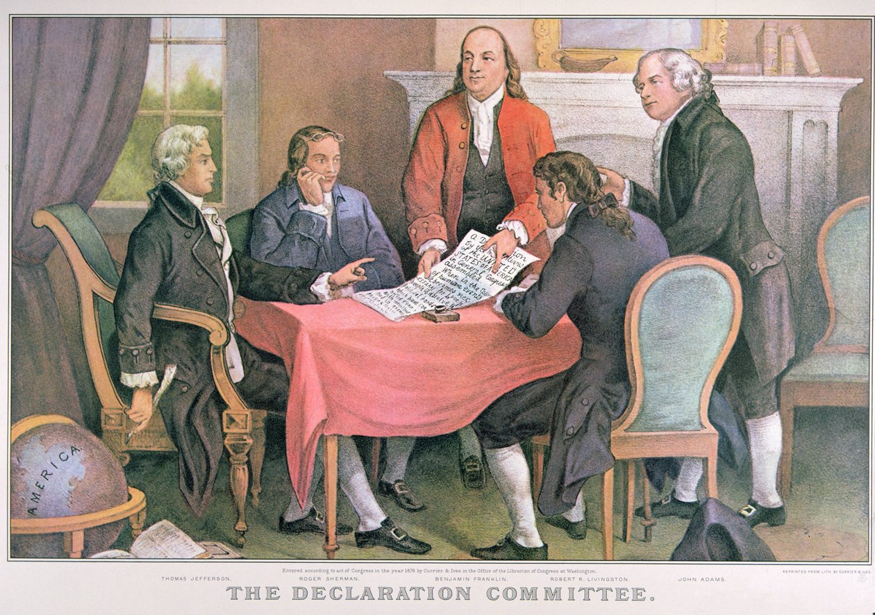 The Declaration Committee, julkaisija Currier & Ives, New York (värilitho) tekijältä American School