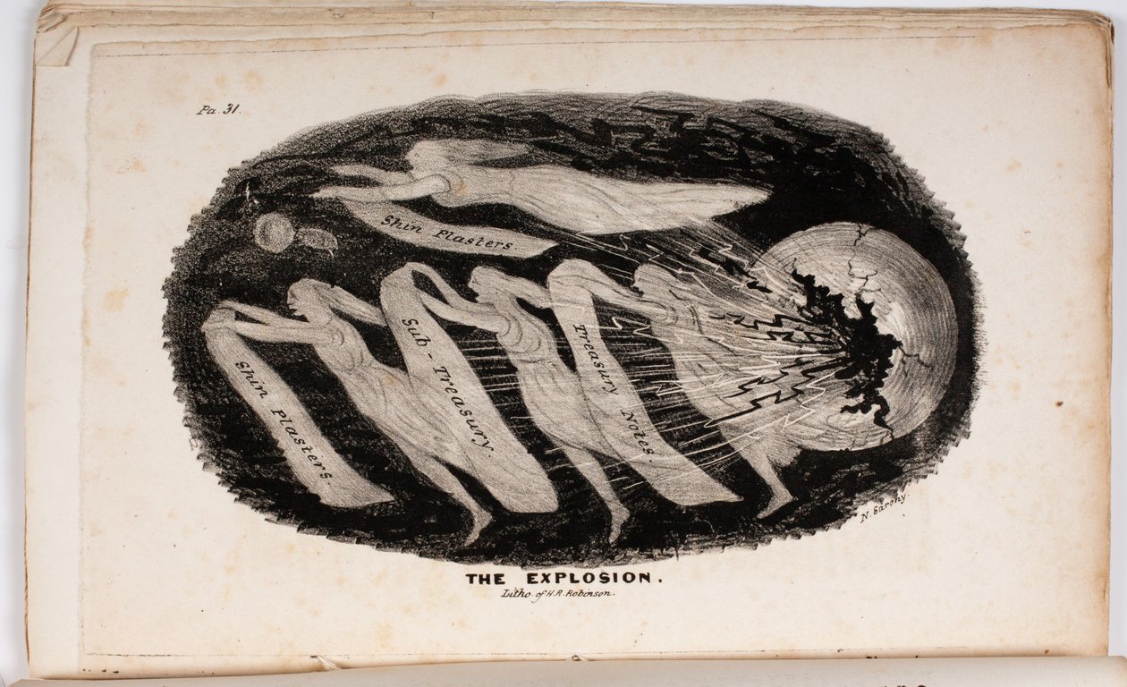 Räjähdys, kuvitus teoksesta The Vision of Judgement, tai lahja vuosien 76 ja 37 piikaille, Junius Jr., 1938 tekijältä American School
