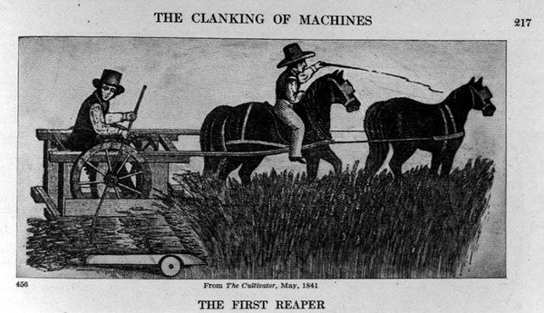 The First Reaper, kuva The Cultivator, 1841, The Pageant of America, Vol.3, kirjoittanut Ralph Henry Gabriel, 1926 tekijältä American School