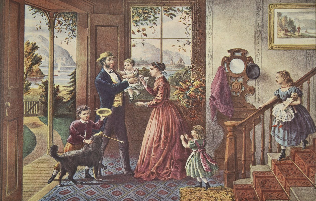Elämän neljä vuodenaikaa - Keski-aika, Voimakausi, pub. 1868, Currier & Ives tekijältä American School