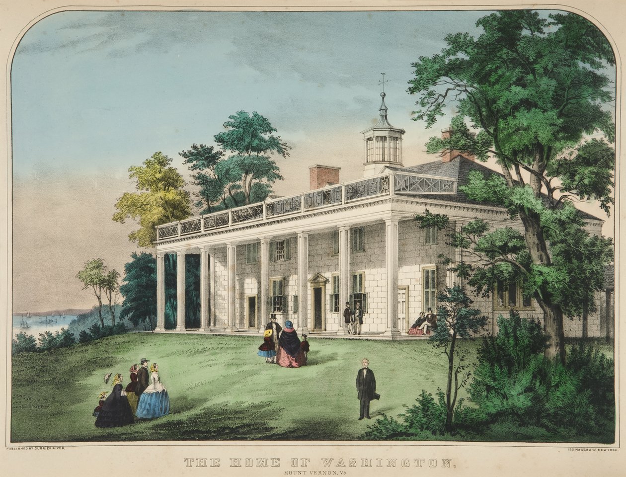 Washingtonin koti, Mount Vernon, Va., pub. n. 1857 (väri litho) tekijältä American School