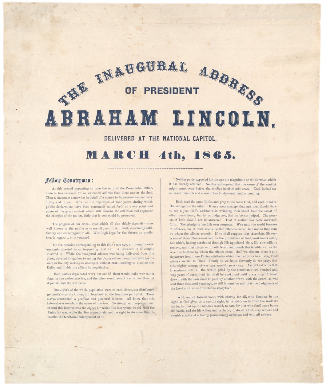 Presidentti Abraham Lincolnin virkaanastujaispuhe National Capitolissa 4. maaliskuuta 1865 tekijältä American School