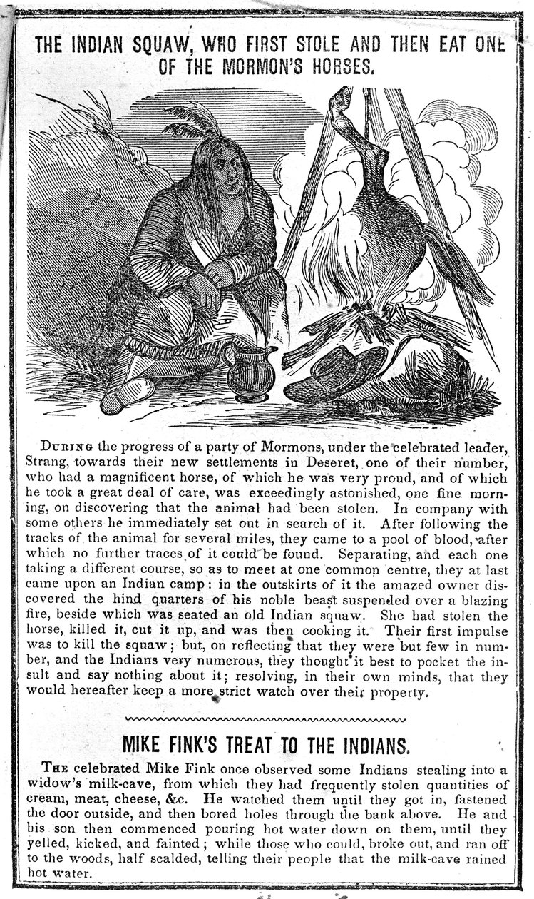 Indian Squaw, joka ensin varasti ja sitten söi yhden mormonihevosista, Crockettsin almanakista, 1852 tekijältä American School