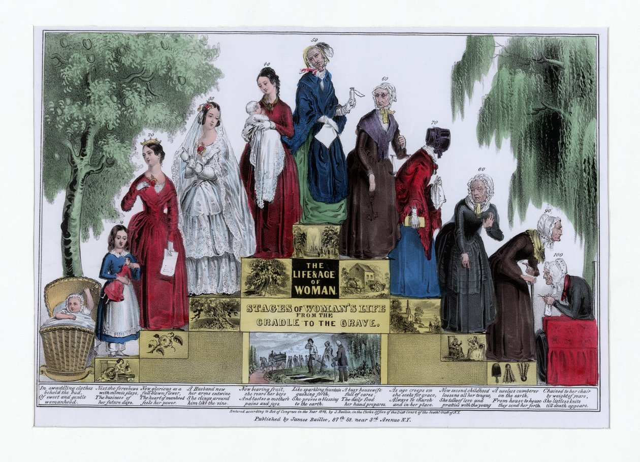 Naisen elämä ja aika, Naisen elämän vaiheet kehdosta hautaan, pubi. C 1848 (käsinvärinen kaiverrus) tekijältä American School