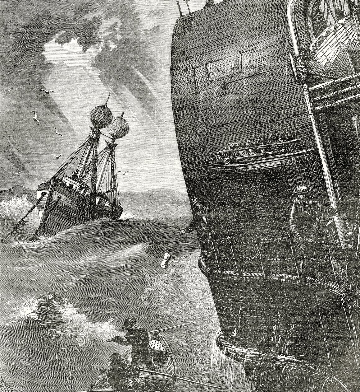 The Light-Ship ja Incoming Steamer, etukappaleen kuva Appletons Journalista, 4. toukokuuta 1872 tekijältä American School
