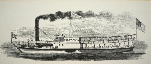 Mississippi-sivupyörä "Caledonia", n. 1830 (kaiverrus) tekijältä American School