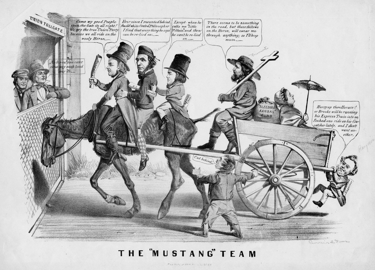 Mustang-tiimi, julkaisija Currer & Ives, New York, n. 1856 tekijältä American School