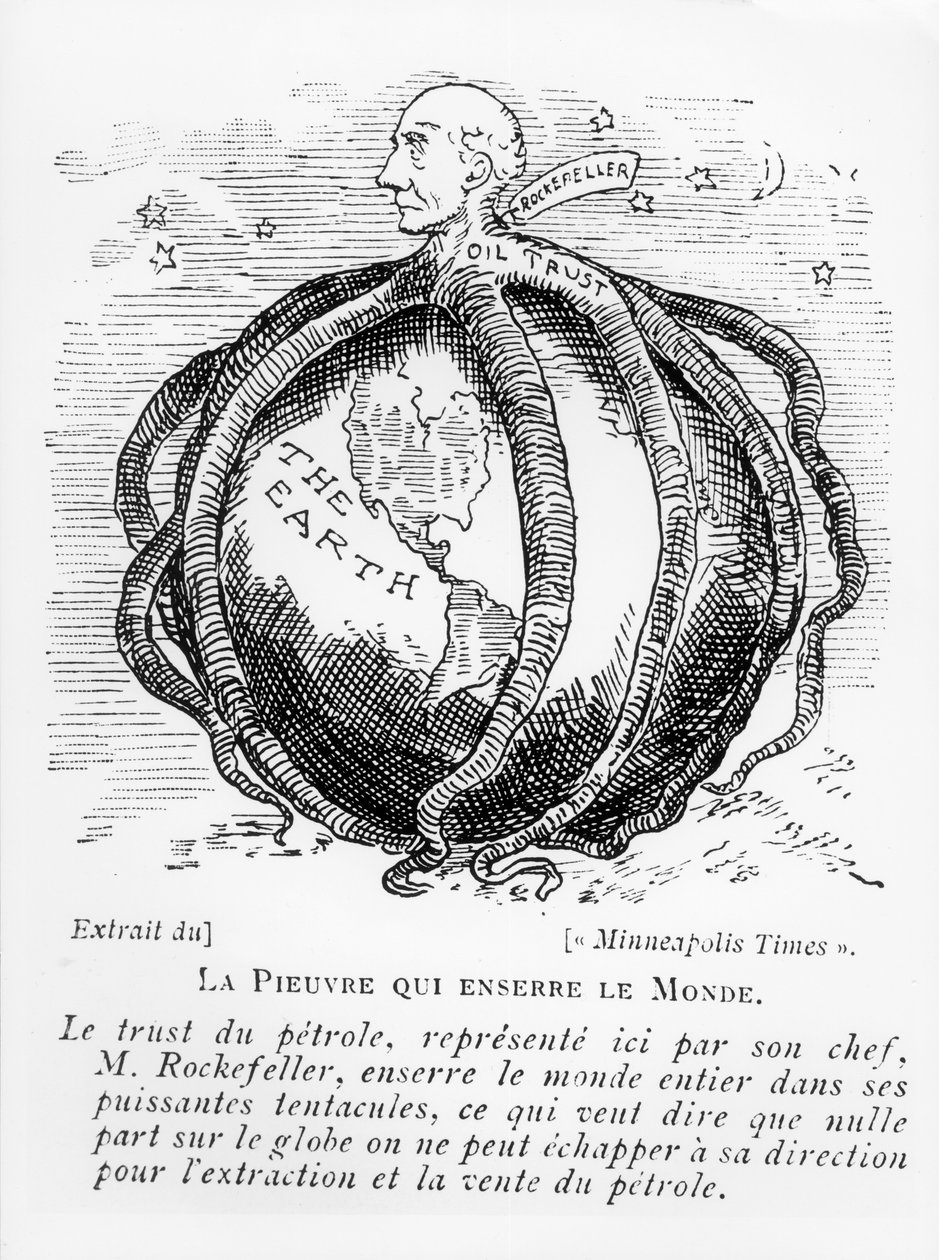 Mustekala, joka kuristaa maailmaa, sarjakuva The Minneapolis Timesista, toistettu Lectures Pour Tousissa, 1902-03 tekijältä American School