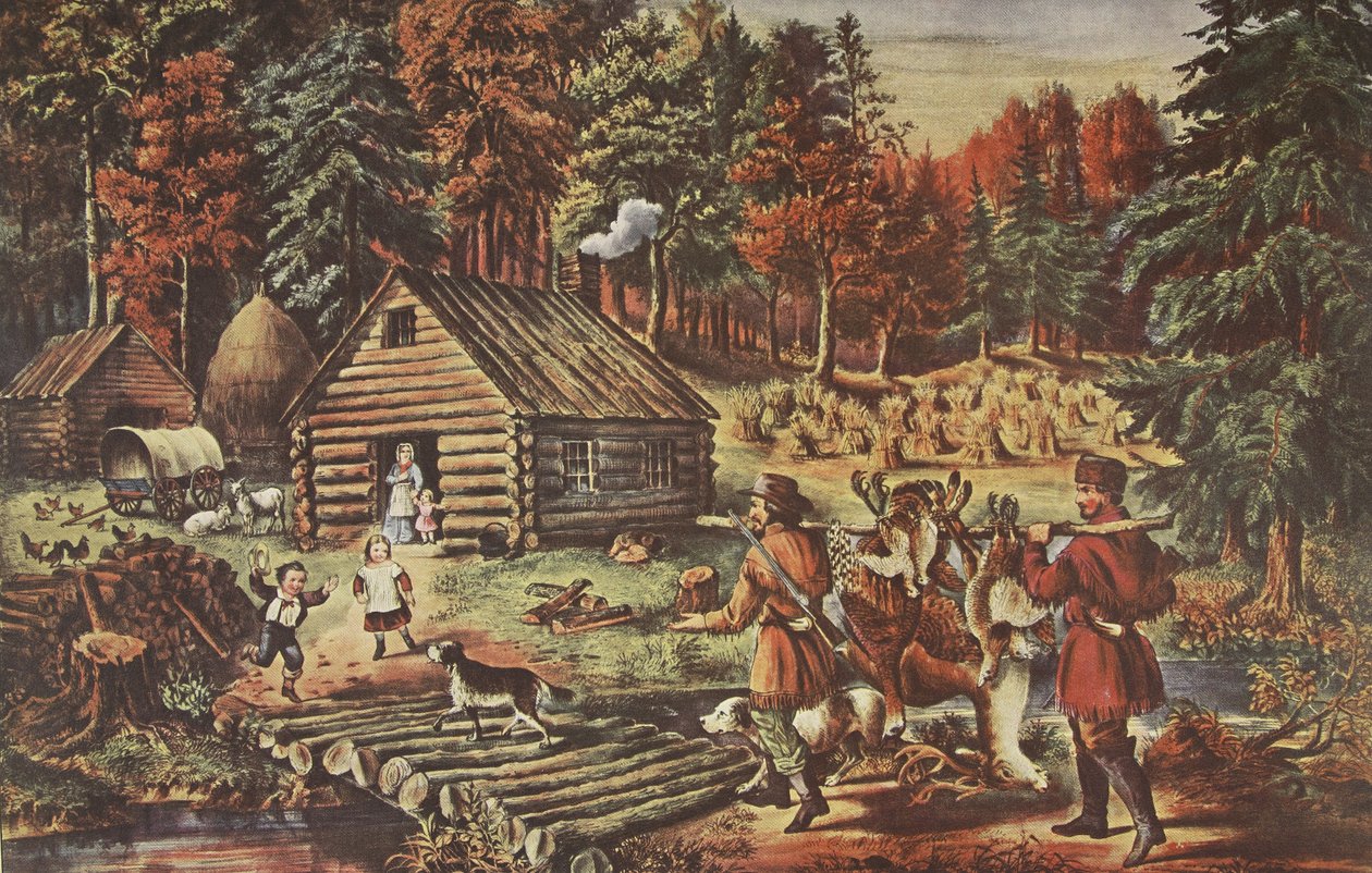 The Pioneers Home on the Western Frontier, pubi. 1867, Currier & Ives tekijältä American School