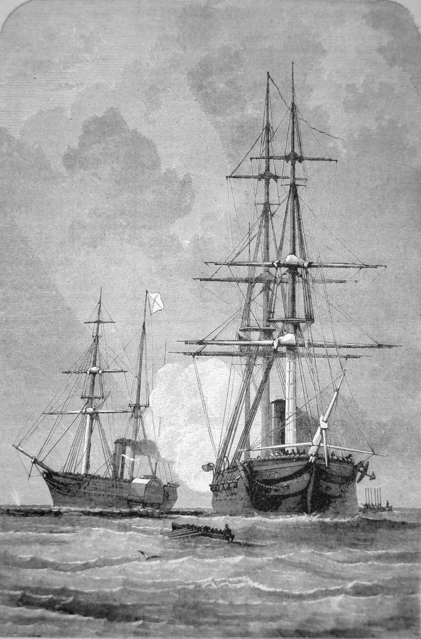 San Jacinto pysäyttää Trentin, 8. marraskuuta 1861 (kaiverrus). tekijältä American School