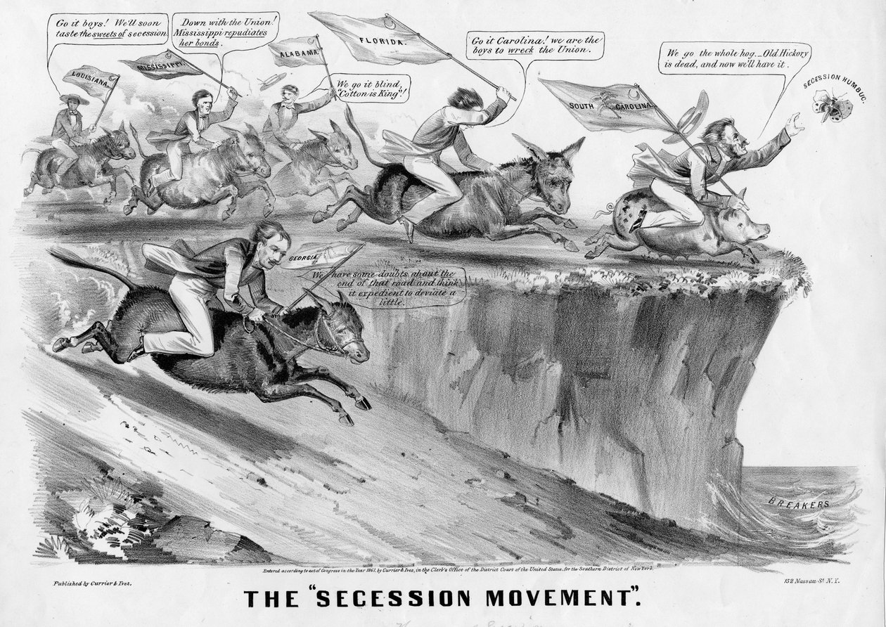 The Secession Movement, julkaisija Currier & Ives, New York, 1861 tekijältä American School