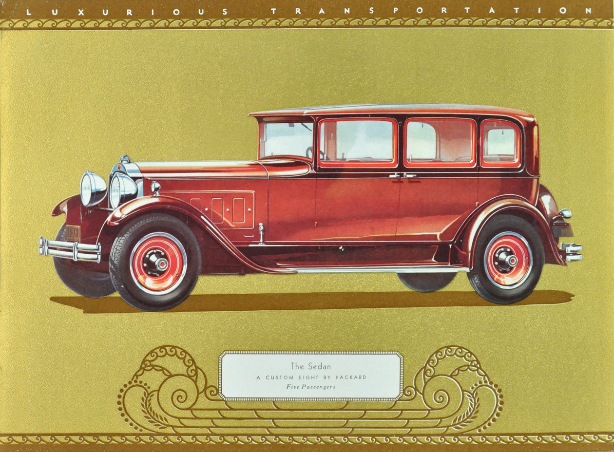 The Sedan, A Custom Eight by Packard, julkaisu 1930 (värilitografia). tekijältä American School