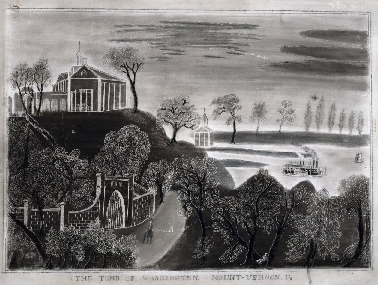 Washingtonin hauta, Mount Vernon, Va., vuoden 1807 jälkeen (grafiitti hiekkapaperilla) tekijältä American School