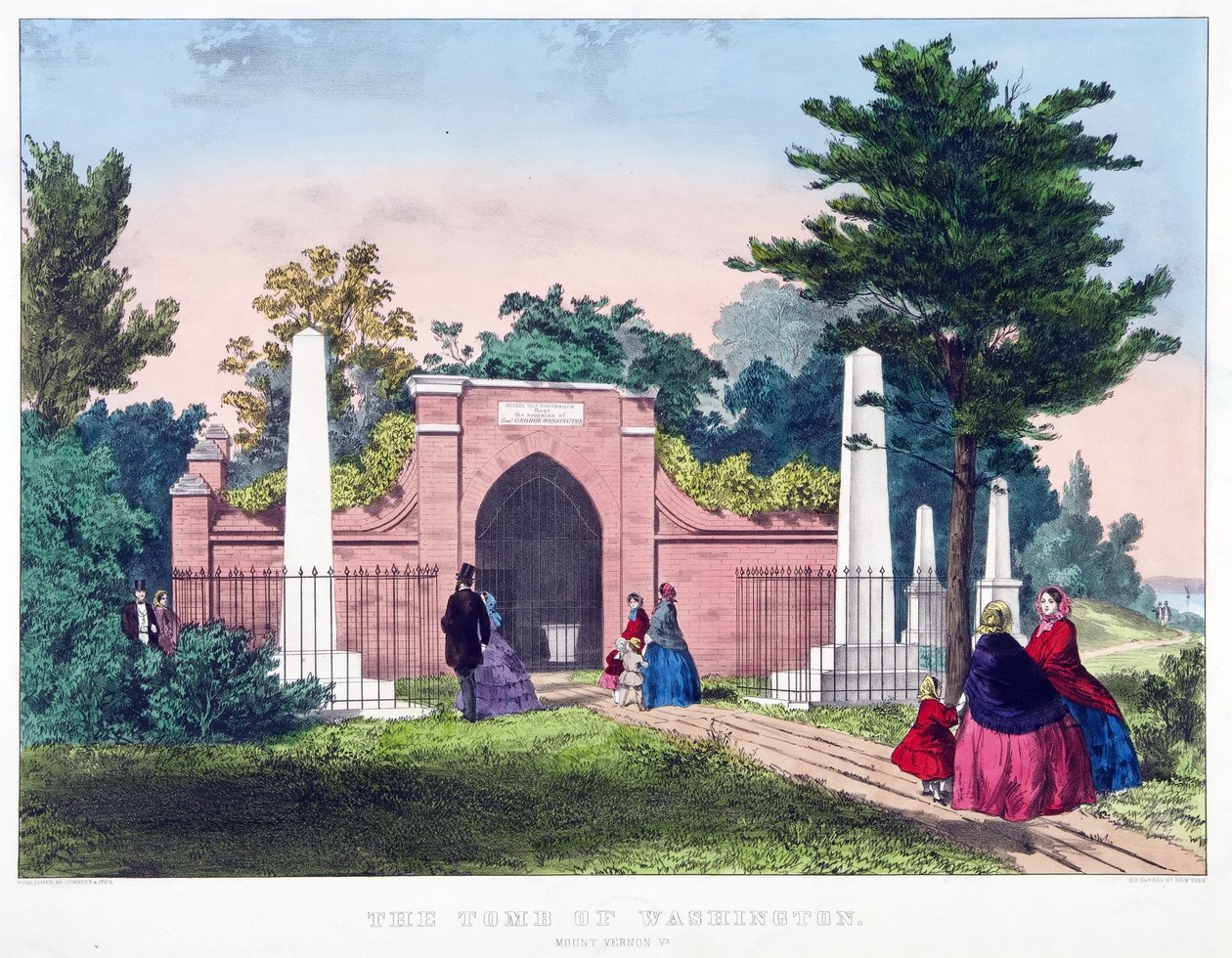Washingtonin hauta, Mount Vernon, Va., pub. c1857 värilitografia. tekijältä American School