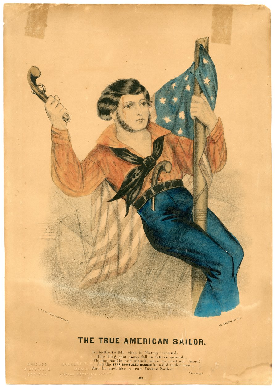 Todellinen amerikkalainen merimies, n. 1838-56 (värilitho) tekijältä American School