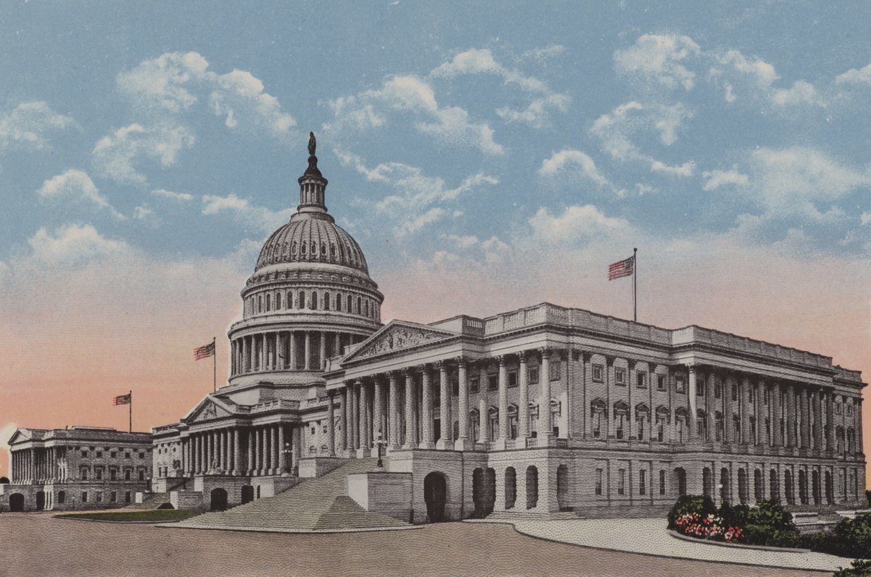 Yhdysvaltain Capitol, Washington DC (värilitografia) tekijältä American School