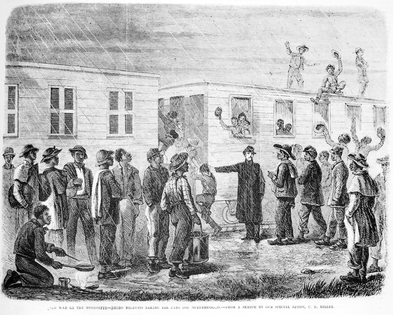 The War on Mississippi Negro värvättyjä autoon Murfreesboroon, Frank Leslies Illustrated Newspaperista, toukokuu 1864 tekijältä American School