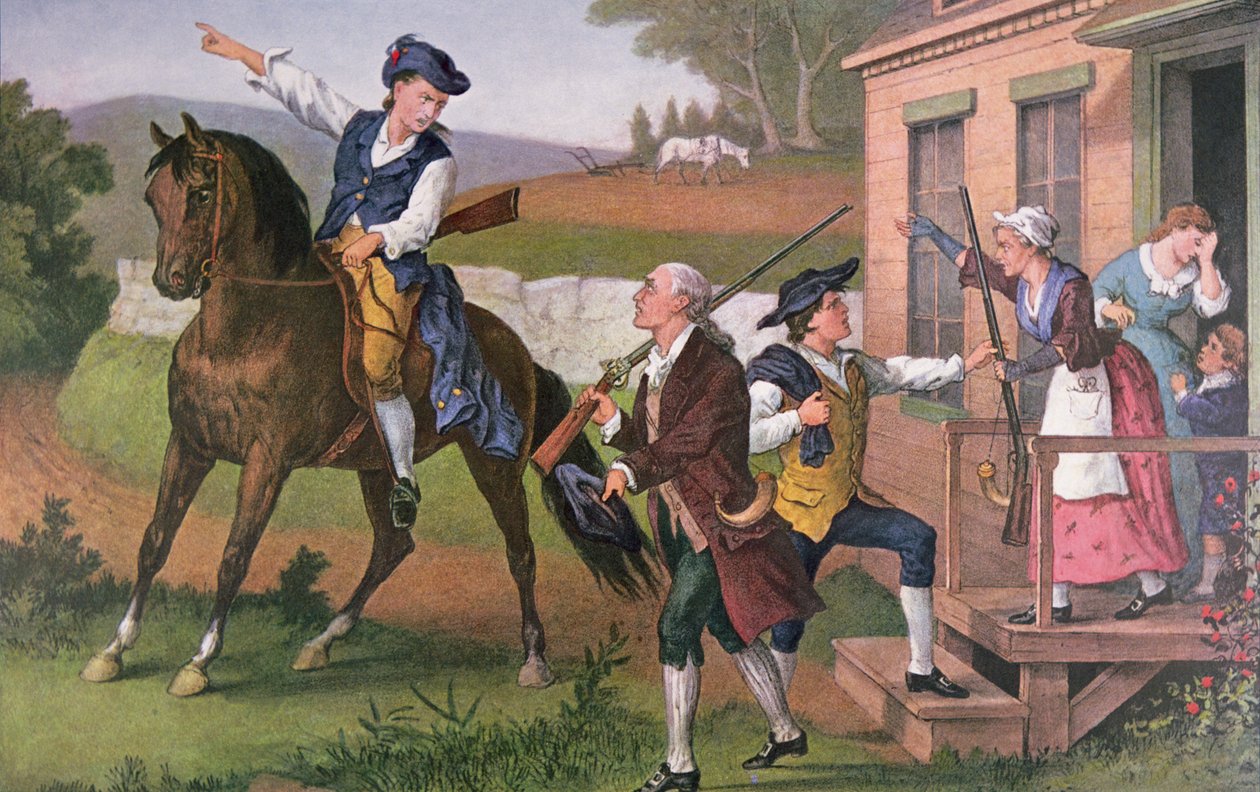 Minuuttimiesten käsivarsi toimia brittejä vastaan, pubi. kirjoittanut Currier & Ives tekijältä American School
