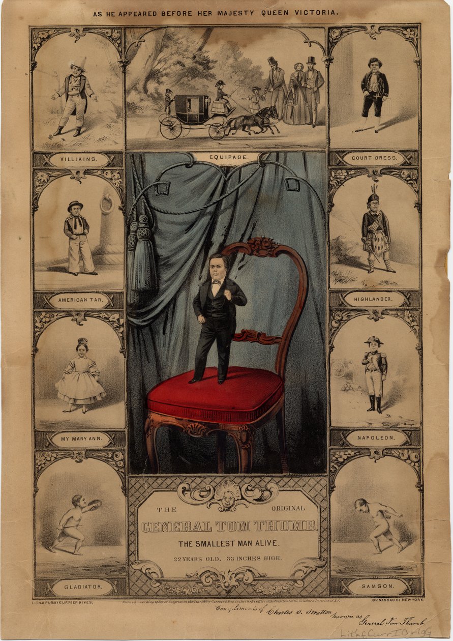 Alkuperäinen kenraali Tom Thumb: pienin elossa oleva mies, pubi. Currier & Ives, 1860 tekijältä American School
