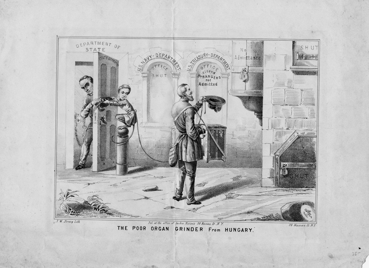 Huono urkuhiomakone Unkarista, julkaisija T W Strong, New York, n. 1852 tekijältä American School
