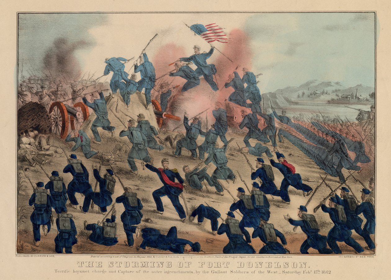 Fort Donelsonin myrsky, pubi. kirjoittanut Currier & Ives, 1862 tekijältä American School