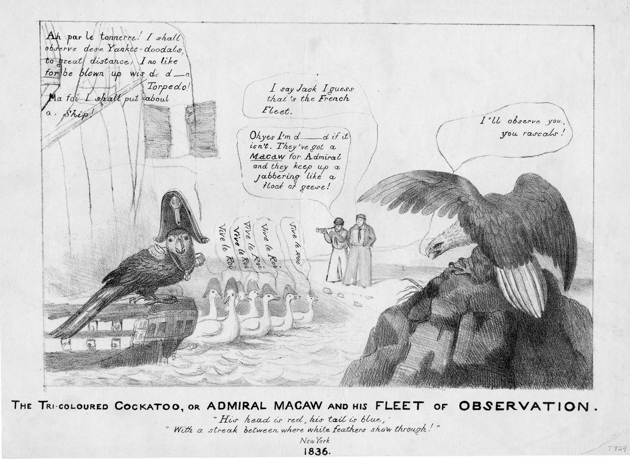 Kolmivärinen kakadu eli amiraali Macaw ja hänen tarkkailulaivastonsa, 1836 tekijältä American School