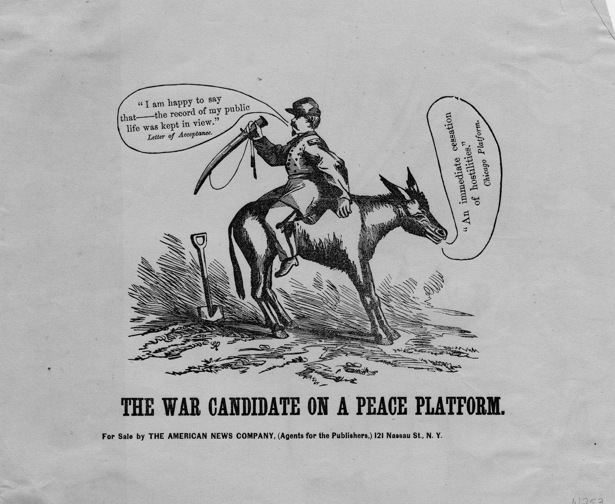 Sotaehdokas rauhan alustalla, julkaissut American News Co., New York, 1864 tekijältä American School